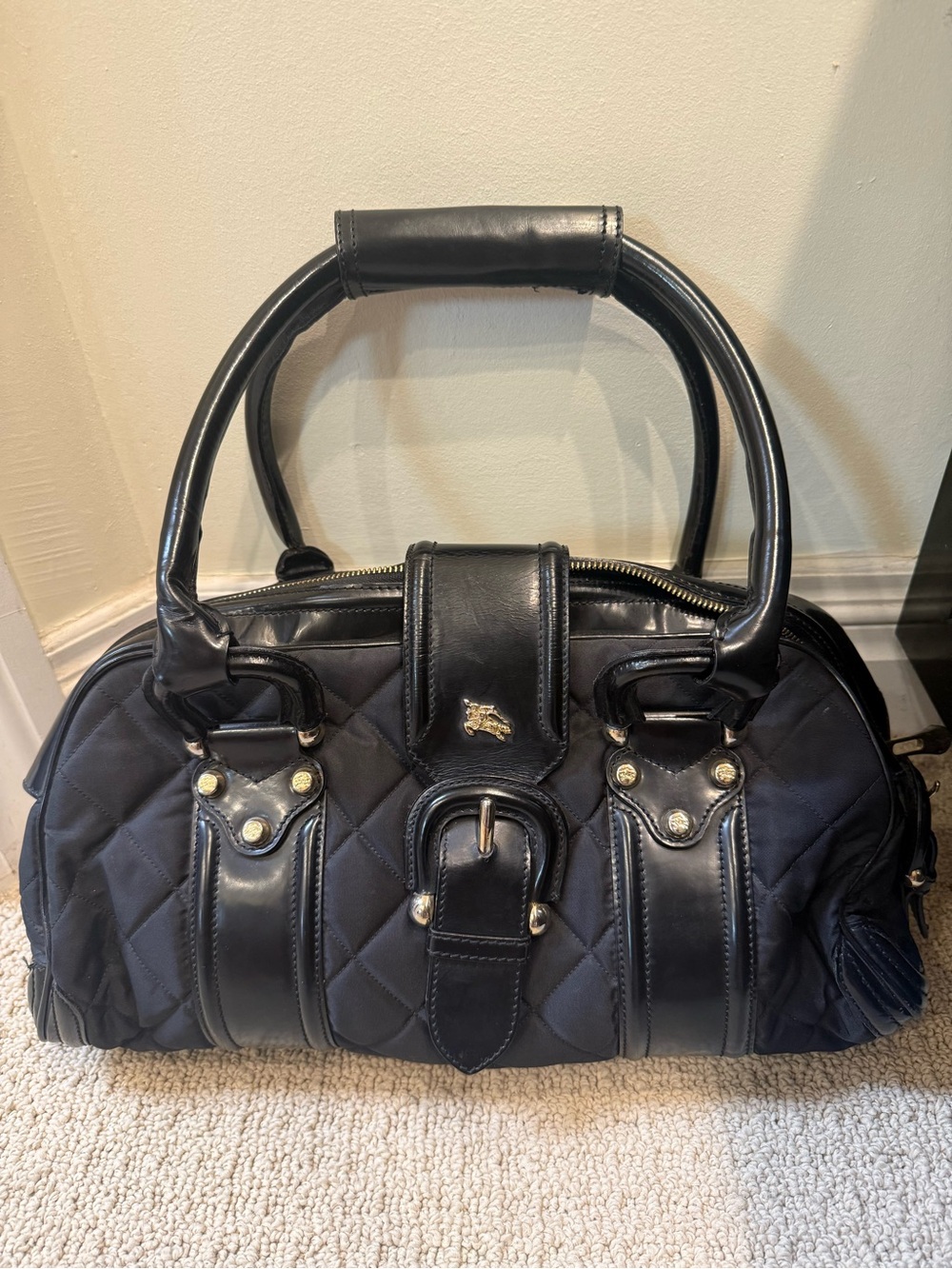 Burberry Black Quilted Satchel with Leather Trim